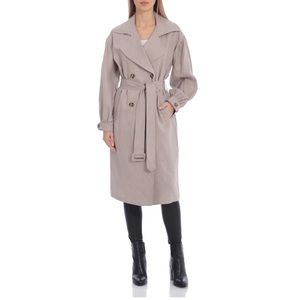 Avec Les Filles Blouson Sleeve Washed Linen Trench Coat, Size Large Beige